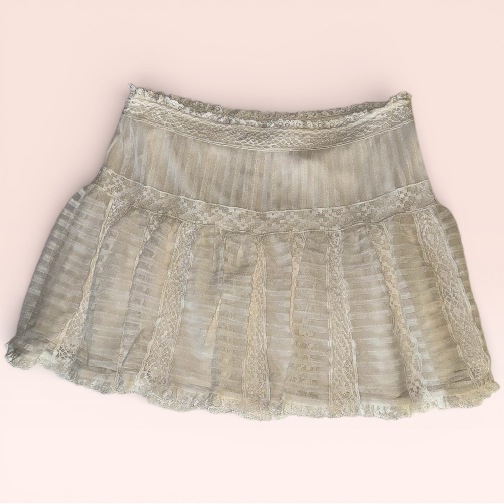 LoveShackFancy Cream Lace Mini Skirt